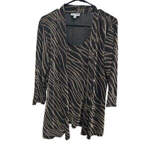 JM Collection Black Bronze Zebra Print Open Front Cardigan Tank Top Set SZ M